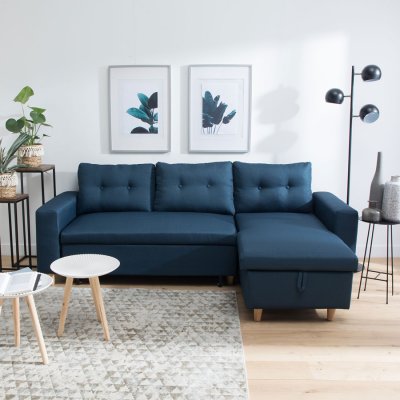 HAPPY GARDEN Canap&eacute; d'angle convertible wade 3 places bleu - Bleu