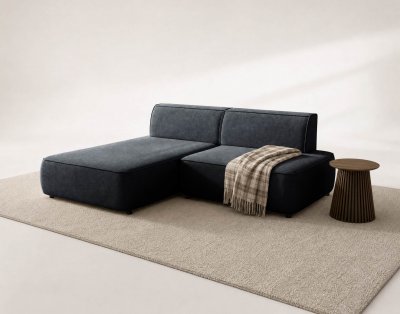 BEST MOBILIER Canap&eacute; d'angle droit 4 places convertible avec coffre en velours noir