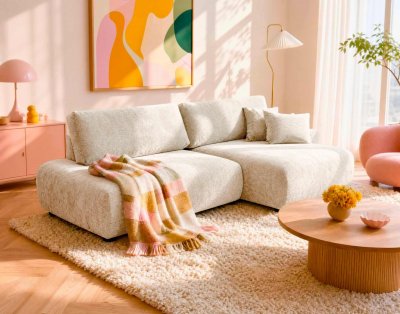 BEST MOBILIER Canap&eacute; d'angle droit 4 places convertible en tissu textur&eacute; beige