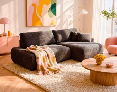 BEST MOBILIER Canap&eacute; d'angle droit 4 places convertible en tissu textur&eacute; marron