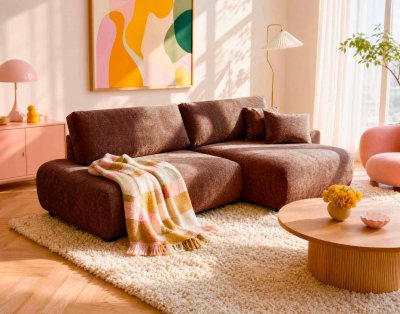 BEST MOBILIER Canap&eacute; d'angle droit 4 places convertible en tissu textur&eacute; terracotta