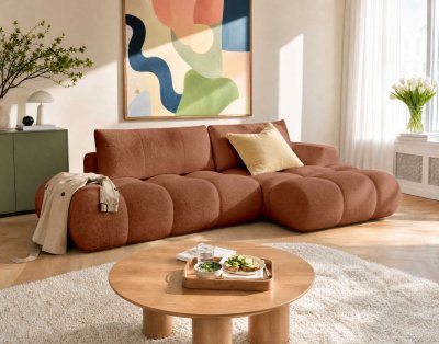 BEST MOBILIER Canap&eacute; d'angle droit 4 places convertible tissu bouclette rouille