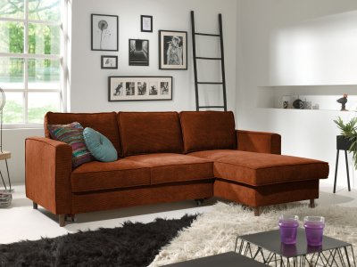 LISA DESIGN Canap&eacute; d'angle droit convertible 4 places Velours c&ocirc;tel&eacute; Rouille