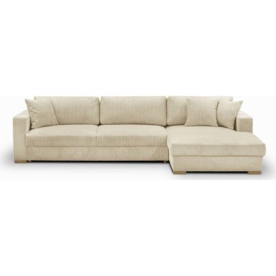 HOMIFAB Canap&eacute; d'angle droit convertible 5 places c&ocirc;tel&eacute; beige avec coffre