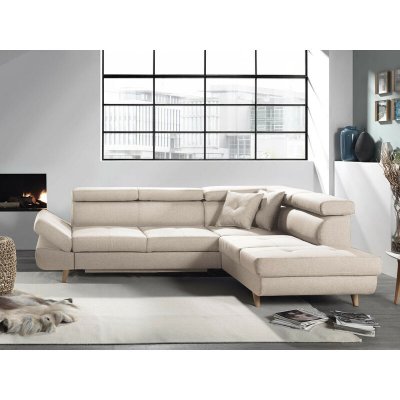 BESTMOBILIER Canap&eacute; d'angle droit convertible 5 places LINEA - Tissu Beige