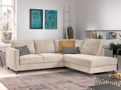 BEST MOBILIER Canap&eacute; d'angle droit convertible 5 places Velours c&ocirc;tel&eacute; Beige