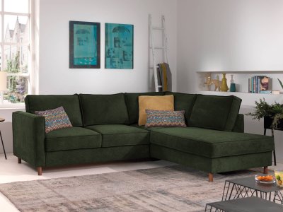 LISA DESIGN Canap&eacute; d'angle droit convertible 5 places Velours c&ocirc;tel&eacute; Vert
