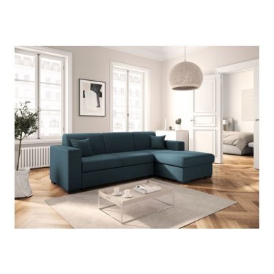 LOUNGITUDE Canap&eacute; d'angle droit convertible avec coffre tissu bleu BAHAMAS