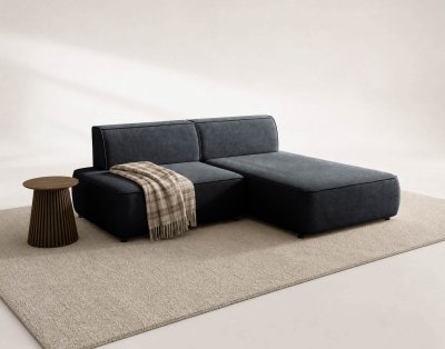 BEST MOBILIER Canap&eacute; d'angle droit convertible Lisette 4 places Velours Noir avec coffre