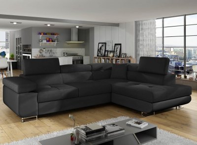 COTECOSY Canap&eacute; d'angle droit convertible simili cuir noir Marka 275 cm