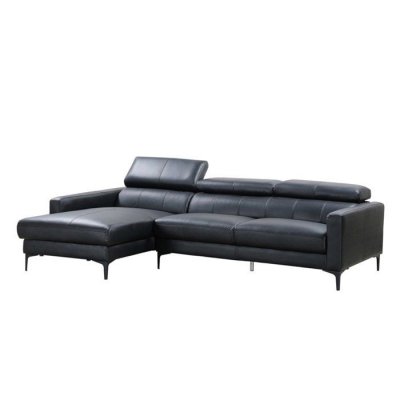 VENTE UNIQUE Canap&eacute; d'angle en cuir de buffle FLORENCE - Noir - Angle gauche