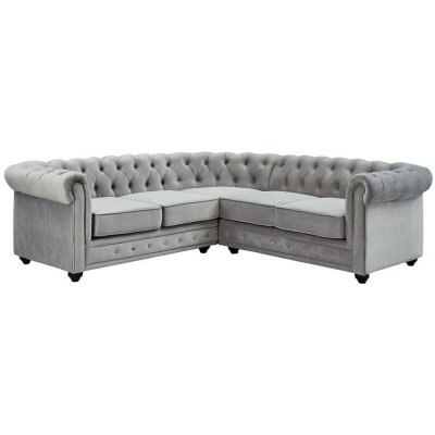 VENTE UNIQUE Canap&eacute; d'angle en velours CHESTERFIELD - Gris clair - Gris clair