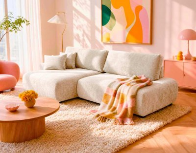 BEST MOBILIER Canap&eacute; d'angle gauche 4 places convertible en tissu textur&eacute; beige