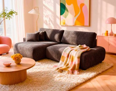 BEST MOBILIER Canap&eacute; d'angle gauche 4 places convertible en tissu textur&eacute; marron