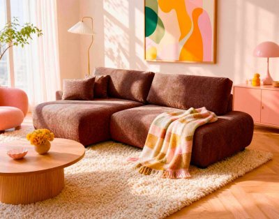 BEST MOBILIER Canap&eacute; d'angle gauche 4 places convertible en tissu textur&eacute; terracotta