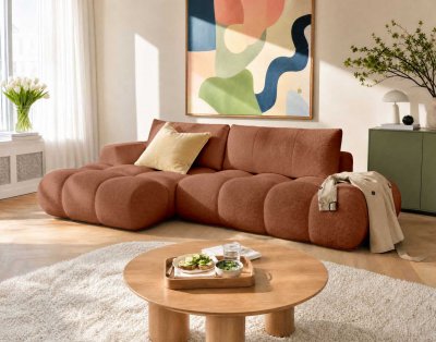 BEST MOBILIER Canap&eacute; d'angle gauche 4 places convertible tissu bouclette rouille