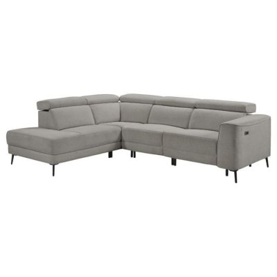ALTOBUY Canap&eacute; d'angle gauche avec 2 places relax &eacute;lectrique tissu gris - BAMAKO -