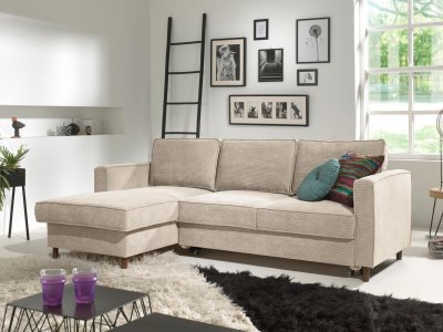BEST MOBILIER Canap&eacute; d'angle gauche convertible 4 places Velours c&ocirc;tel&eacute; Beige