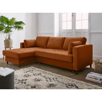 BEST MOBILIER Canap&eacute; d'angle gauche convertible 4 places Velours Rouille