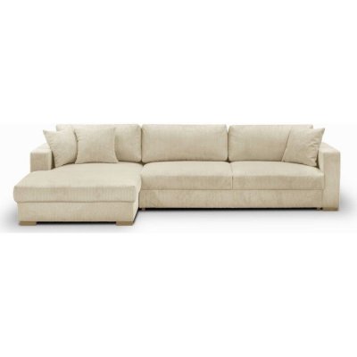 HOMIFAB Canap&eacute; d'angle gauche convertible 5 places c&ocirc;tel&eacute; beige avec coffre