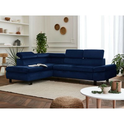  Canap&eacute; d'angle gauche convertible 5 places Velours Bleu nuit