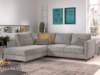 LISA DESIGN Canap&eacute; d'angle gauche convertible 5 places Velours c&ocirc;tel&eacute; Gris clair