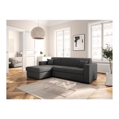 LOUNGITUDE Canap&eacute; d'angle gauche convertible avec coffre tissu Gris fonc&eacute; BAHAMAS