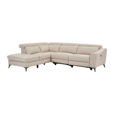 VENTE UNIQUE Canap&eacute; d'angle gauche relax &eacute;lectrique en cuir cr&egrave;me FORLO