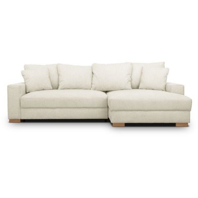 AUCUNE Canap&eacute; d'angle MALLO 3 places convertible r&eacute;versible velours c&ocirc;tel&eacute; beige avec coffre