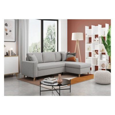 LOUNGITUDE Canap&eacute; d'Angle MARIA SCANDINAVE R&eacute;versible et Convertible Gris Clair