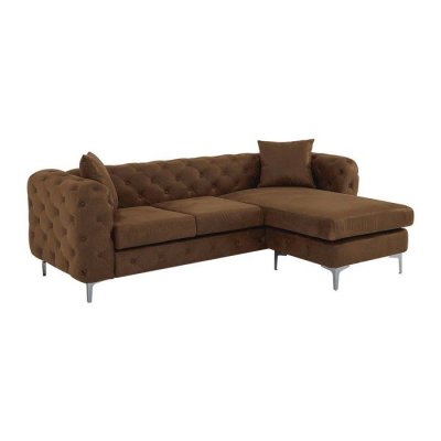 VENTE UNIQUE Canap&eacute; d'angle microfibre 4 places marron