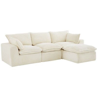 VENTE UNIQUE Canap&eacute; d'angle modulable avec pouf en velours c&ocirc;tel&eacute; grosses c&ocirc;tes