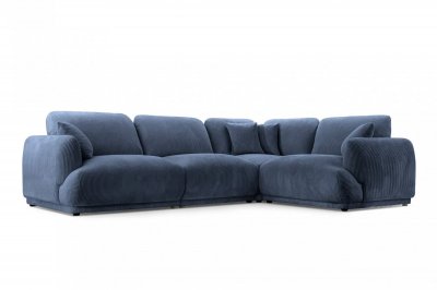 CASANOVA PARIS Canap&eacute; d'angle modulable petit velours c&ocirc;tel&eacute; 4 places Bleu Gauche