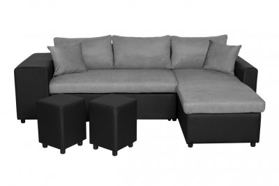 LOUNGITUDE Canap&eacute; d'angle OSLO convertible avec coffre et poufs gauche - Bi-mati&egrave;re
