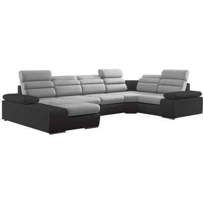 VENTE UNIQUE Canap&eacute; d'angle panoramique convertible en tissu et simili BOILEAU - Gris/anthracite - Angle gauche