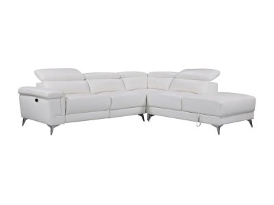 VENTE UNIQUE Canap&eacute; d'angle relax &eacute;lectrique en cuir pascaline - ivoire - angle droit