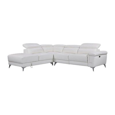 VENTE UNIQUE Canap&eacute; d'angle relax &eacute;lectrique en cuir PASCALINE - Ivoire - Angle gauche