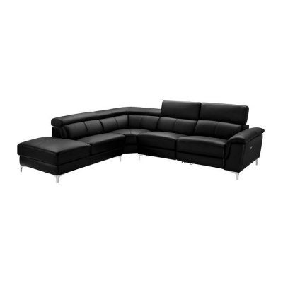 VENTE UNIQUE Canap&eacute; d'angle relax &eacute;lectrique en cuir SITIA - Noir - Angle gauche 
