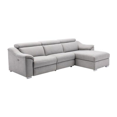 VENTE UNIQUE Canap&eacute; d'angle relax &eacute;lectrique en tissu gris clair PEDRERA - Angle droit
