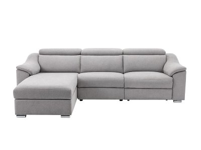 VENTE UNIQUE Canap&eacute; d'angle relax &eacute;lectrique en tissu gris clair PEDRERA - Angle gauche