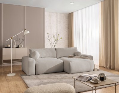 BEST MOBILIER Canap&eacute; d'angle r&eacute;versible convertible 4 places en tissu beige