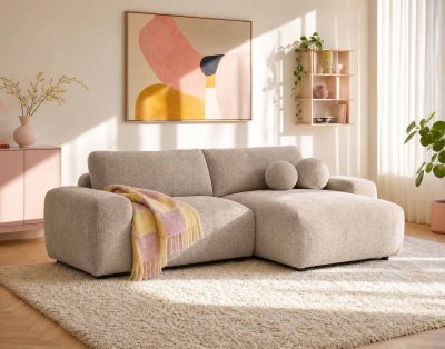 BEST MOBILIER Canap&eacute; d'angle r&eacute;versible convertible 4 places en tissu textur&eacute; beige