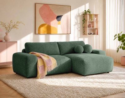 BEST MOBILIER Canap&eacute; d'angle r&eacute;versible convertible 4 places en tissu textur&eacute; vert