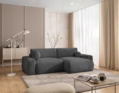 BEST MOBILIER Canap&eacute; d'angle r&eacute;versible convertible 4 places en velours textur&eacute; gris