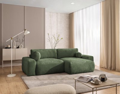 BEST MOBILIER Canap&eacute; d'angle r&eacute;versible convertible 4 places en velours textur&eacute; vert