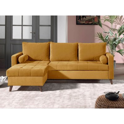 Canap&eacute; d'angle r&eacute;versible convertible 4 places Velours Jaune