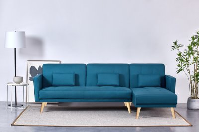 CONCEPT USINE Canap&eacute; d'angle r&eacute;versible et convertible 4 places en tissu bleu canar