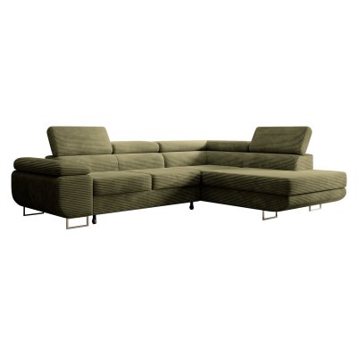 SELSEY Canap&eacute; d&rsquo;angle &ndash; STEVIL &ndash; convertible &ndash; en velours c&ocirc;tel&eacute; &ndash; vert olive &ndash; droit
