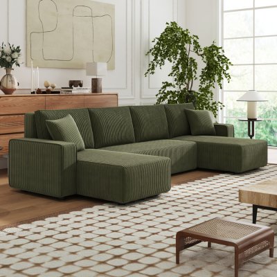 CONCEPT USINE Canape dangle droit fixe toulouse 6 places en velours cotele vert
