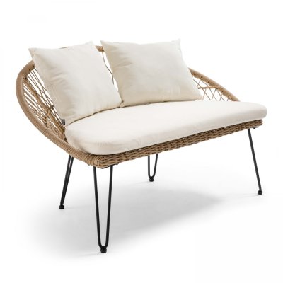 OVIALA Canap&eacute; de jardin 2 places en rotin synth&eacute;tique naturel
